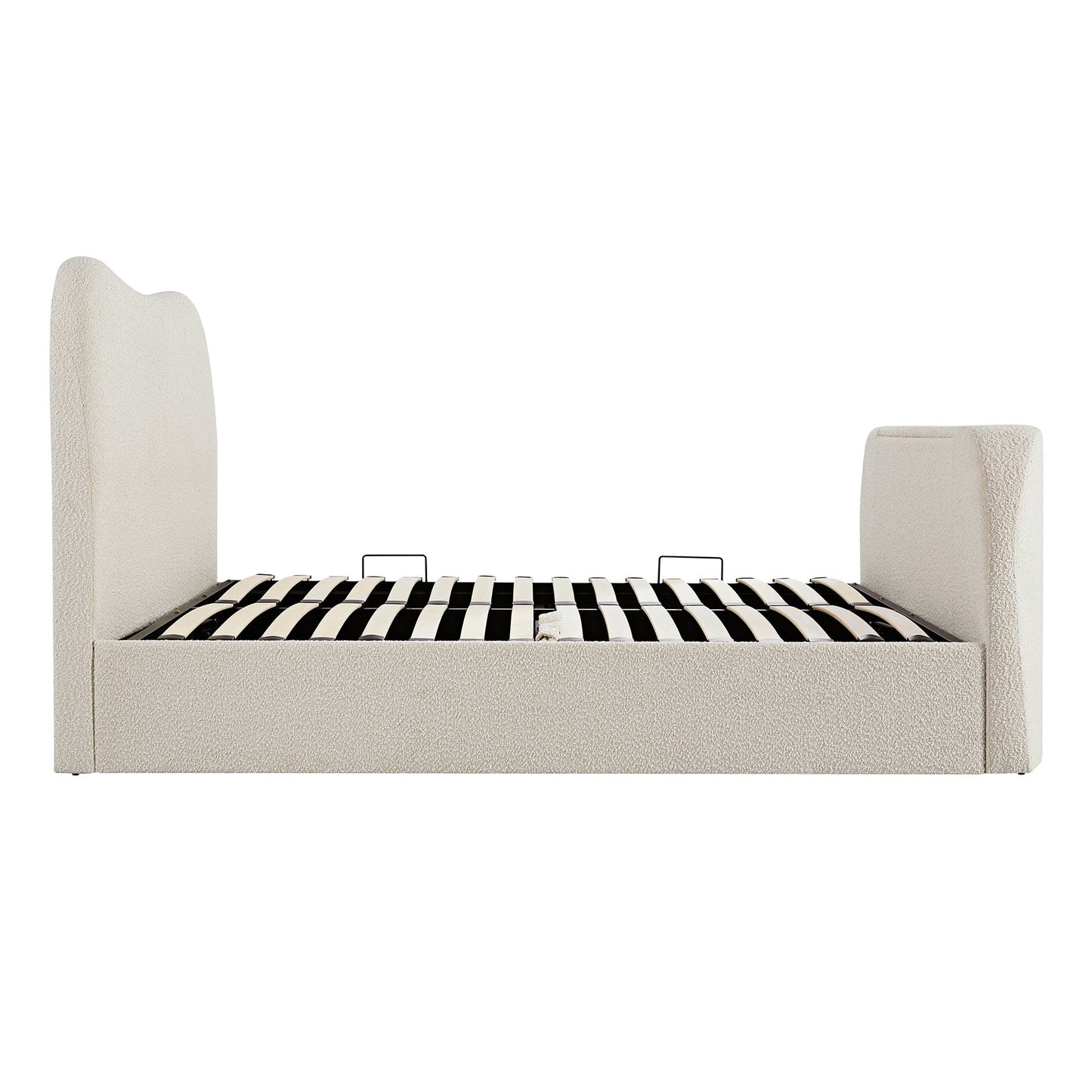 Egerie Curved Headboard Beige Boucle TV Bed with Ottoman Storage