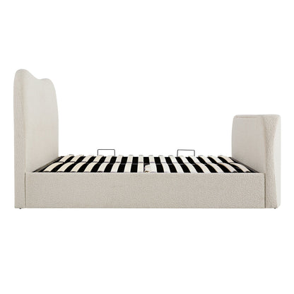 Egerie Curved Headboard Beige Boucle TV Bed with Ottoman Storage