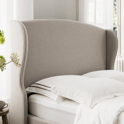 Kimberly Winged Upholstered Bed with Storage, Sand Fabric