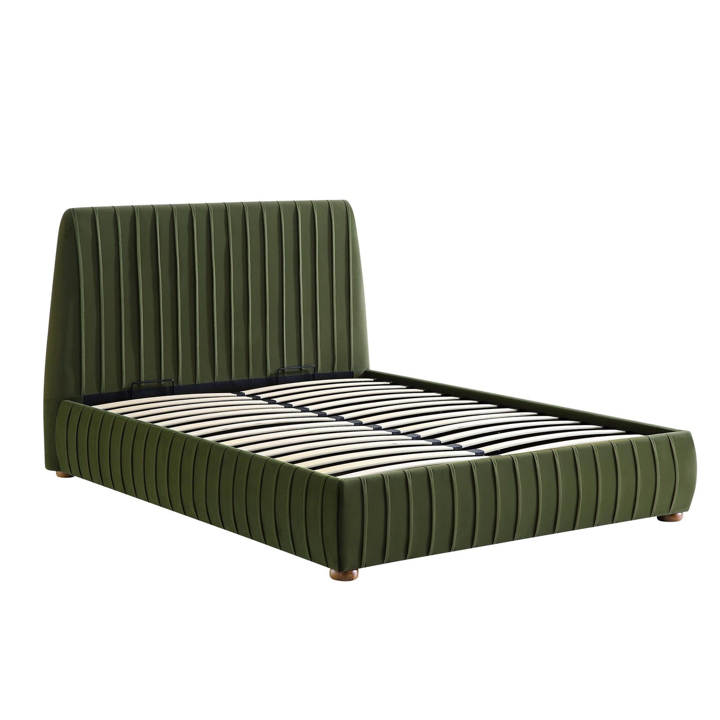 Helia Pleated Ottoman Bed with Storage, Moss Green Velvet