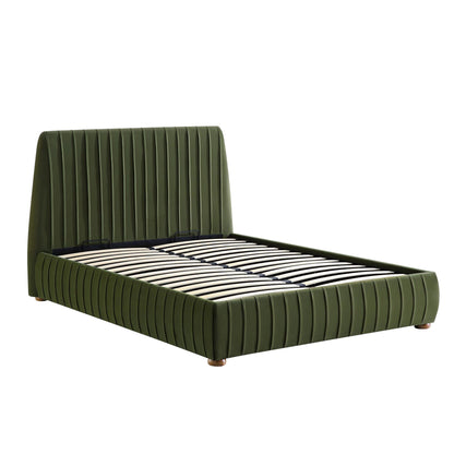 Helia Pleated Ottoman Bed with Storage, Moss Green Velvet