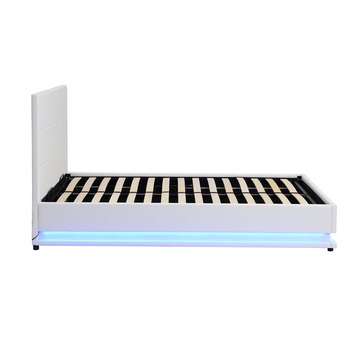 Buxton Faux Leather End Opening Ottoman Bed with Storage Frame with Muti-colour LED Light Strip (White PU)