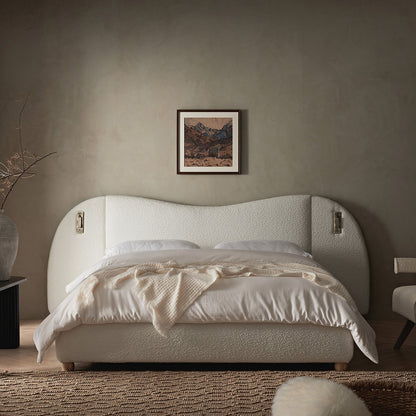 Egerie Extended Headboard Ottoman Bed with Storage, Beige Boucle