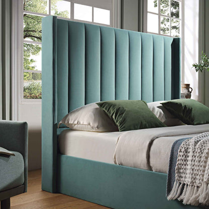 Wilton Seafoam Blue Velvet Ottoman Bed with Storage