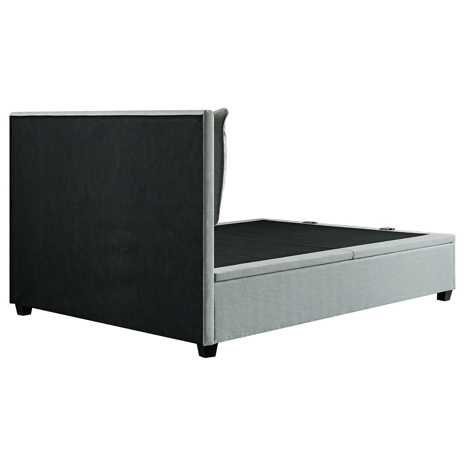 Kricia Upholstered Bed with Storage with Pillow Headboard, Slate Blue Chevron