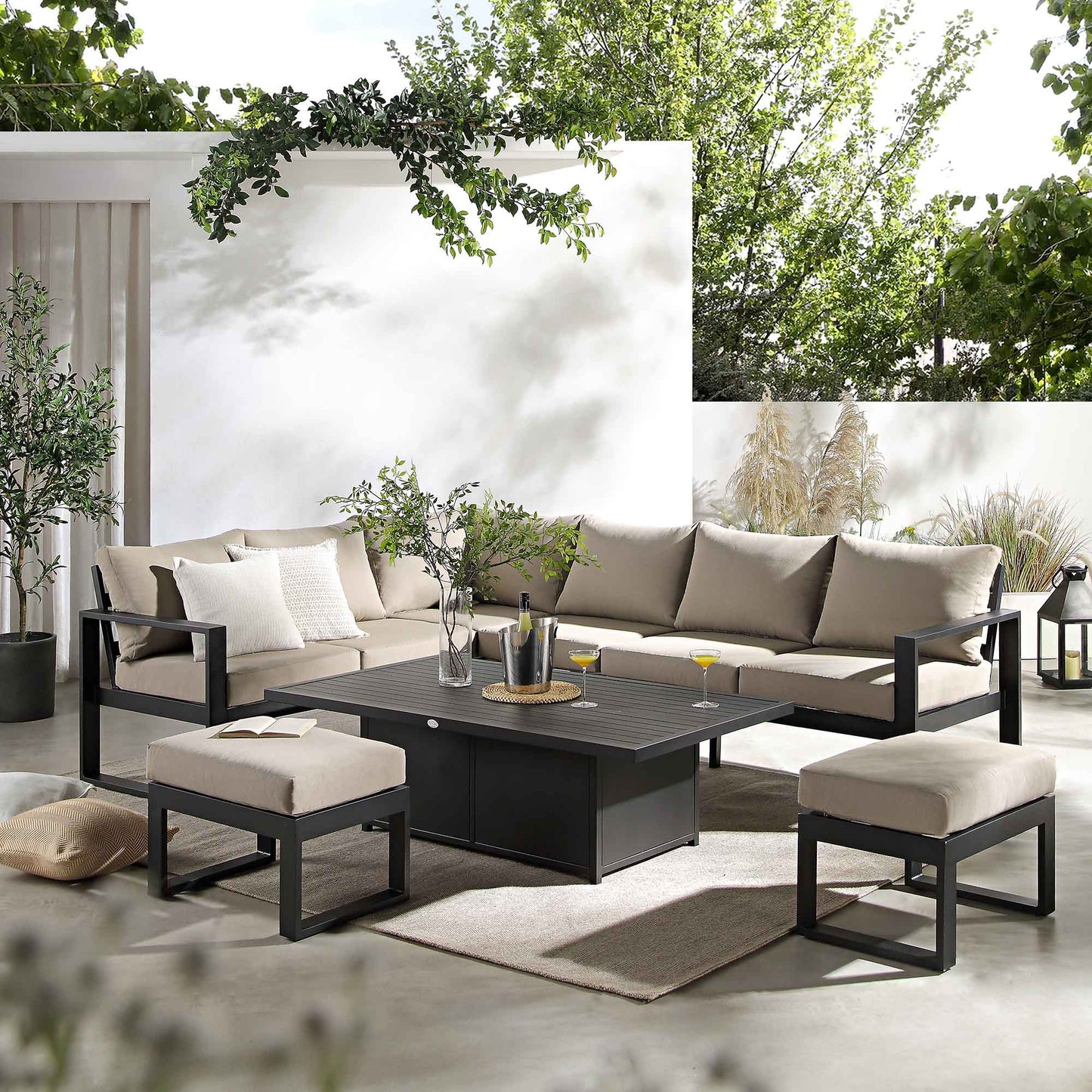 Albany Aluminium Large Corner Casual Garden Dining Set with Rising Table, Taupe