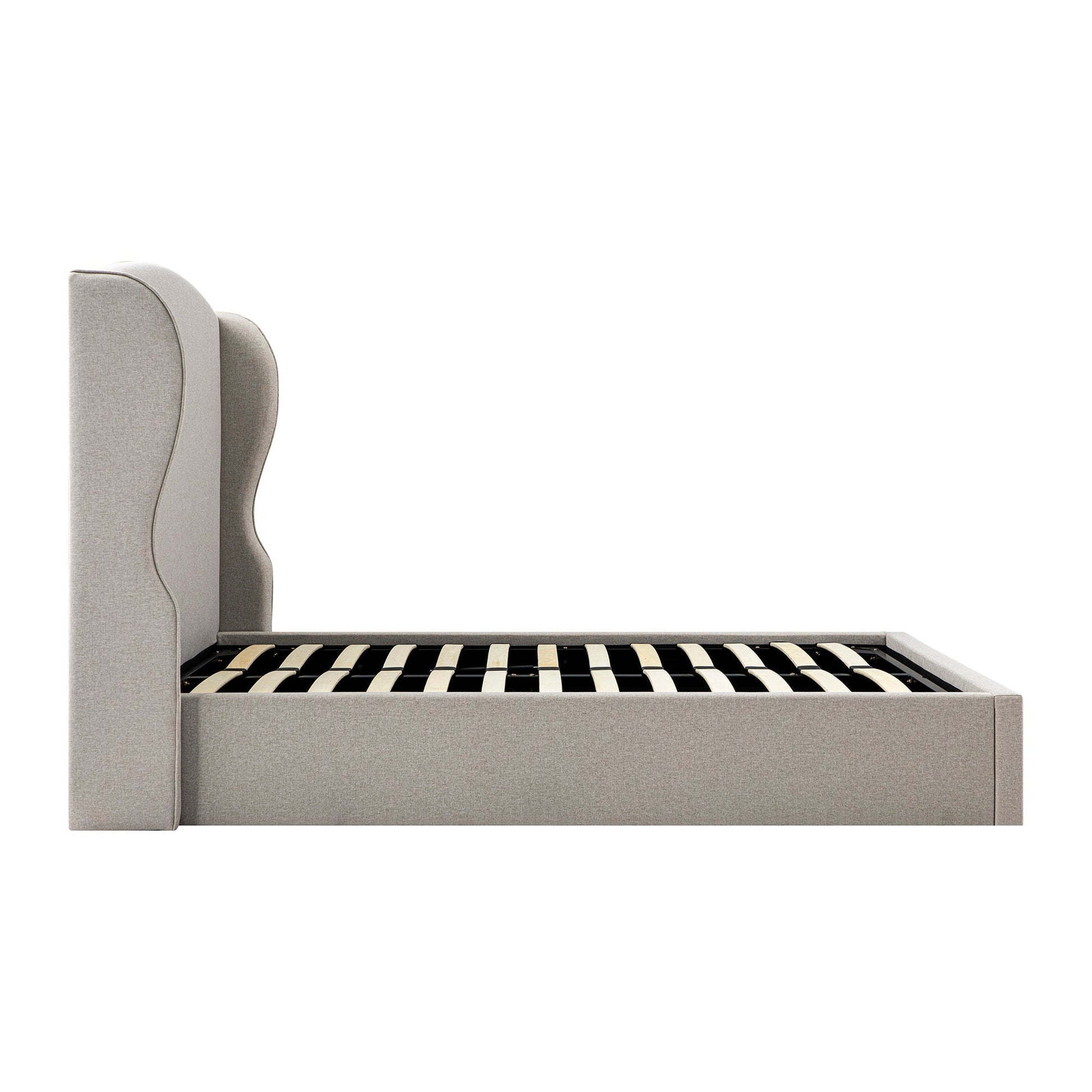 Kimberly Winged Upholstered Bed with Storage, Sand Fabric