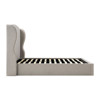 Kimberly Winged Upholstered Bed with Storage, Sand Fabric