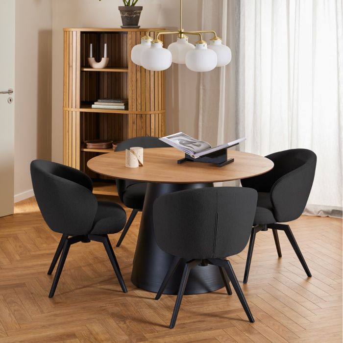 Soli Round Dining Table in Oak/Black 120x75cm with 4 Darlene Chairs in Black