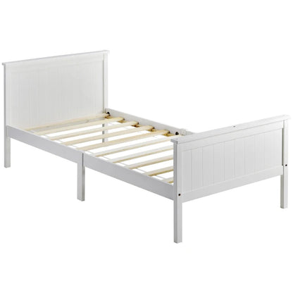 Single Wooden Bed Frame with Headboard - White