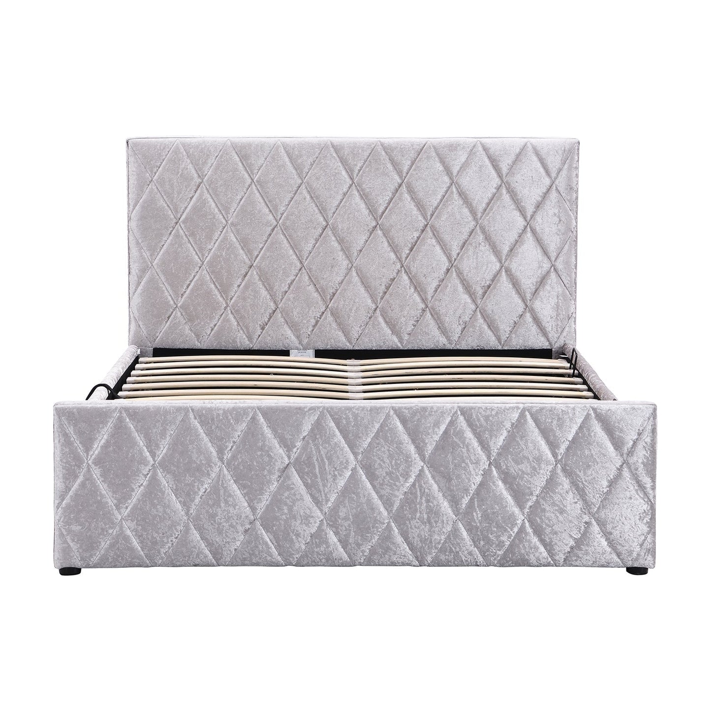Hayden Crushed Velvet Side Lift Storage Ottoman Bed Upholstered Bed Frame Silver