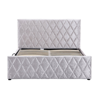 Hayden Crushed Velvet Side Lift Storage Ottoman Bed Upholstered Bed Frame Silver