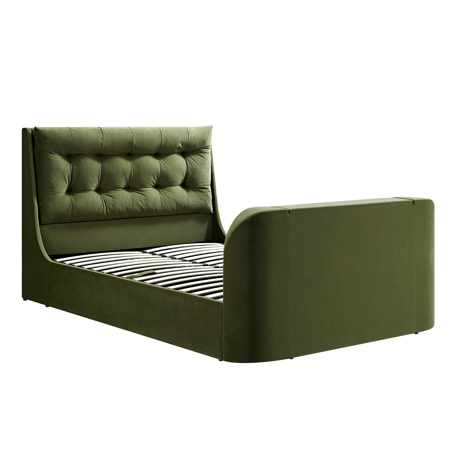 Hadley Moss Green Velvet TV Bed with Ottoman Storage