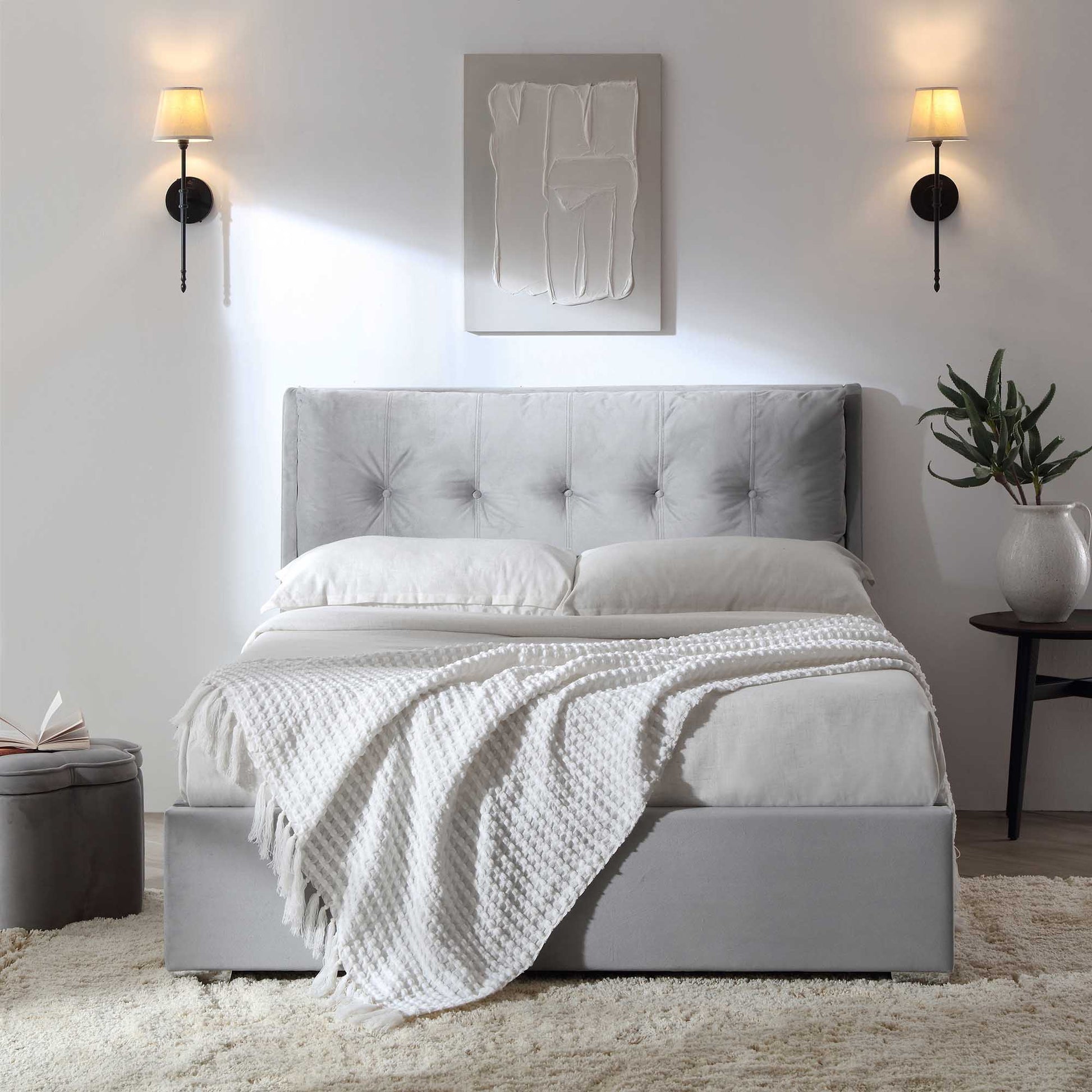 Hadley Grey Velvet Ottoman Bed with Storage