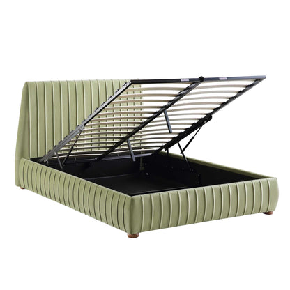 Helia Pleated Ottoman Bed with Storage, Lichen Velvet