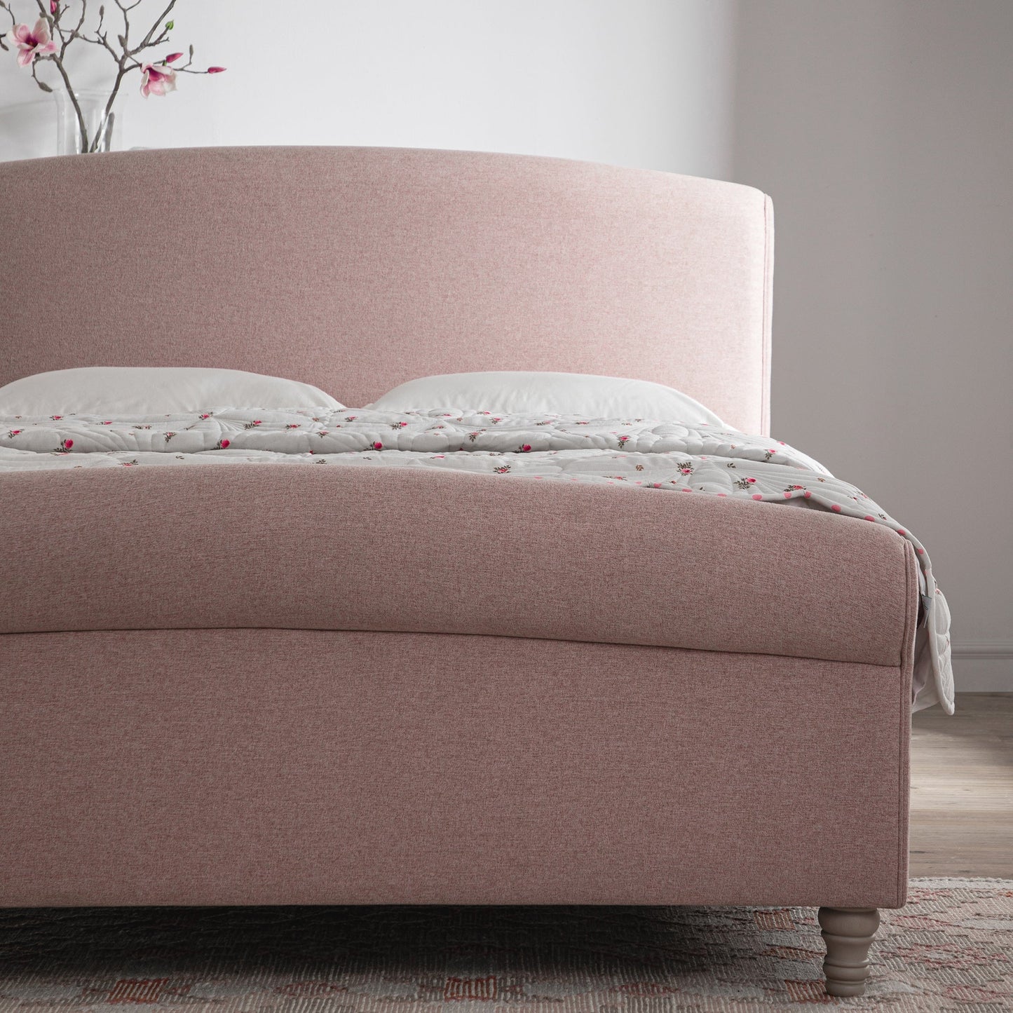 Porchester Ottoman Bed with Storage, Sleigh, Rosewater Pink Fabric