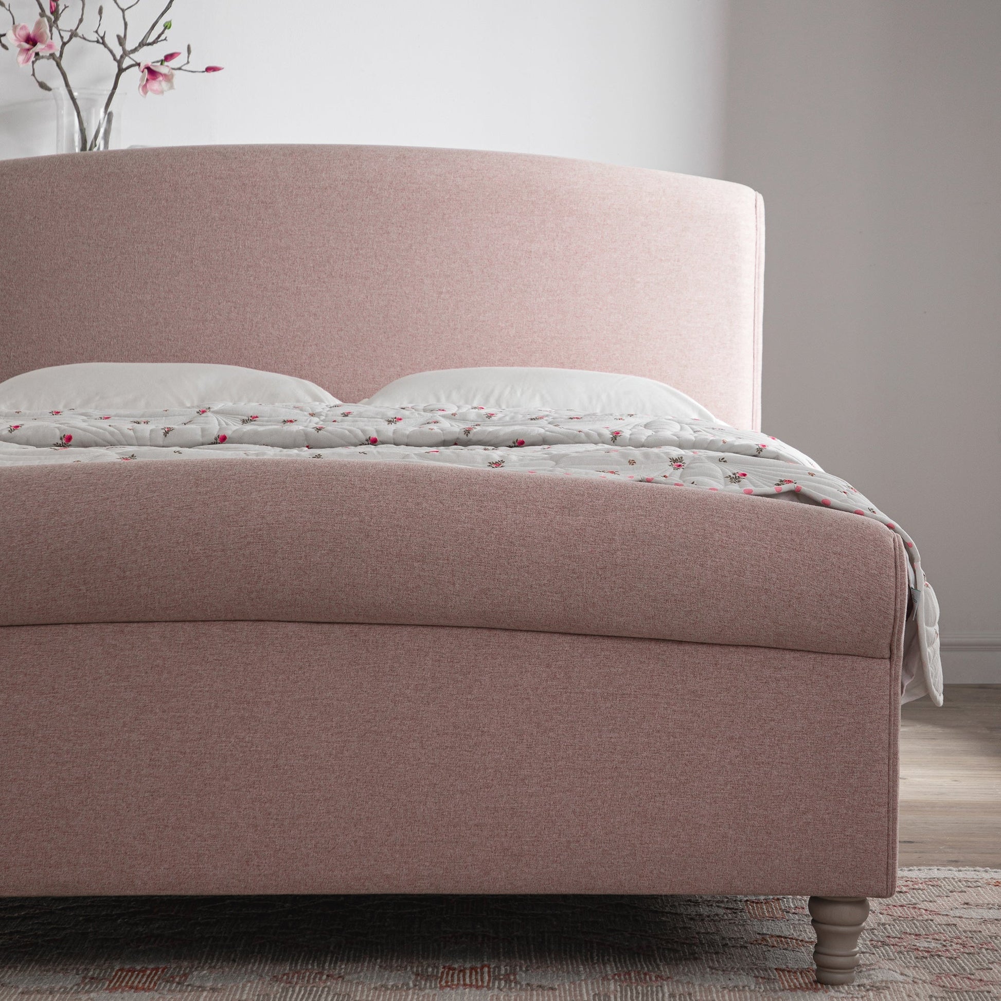 Porchester Ottoman Bed with Storage, Sleigh, Rosewater Pink Fabric