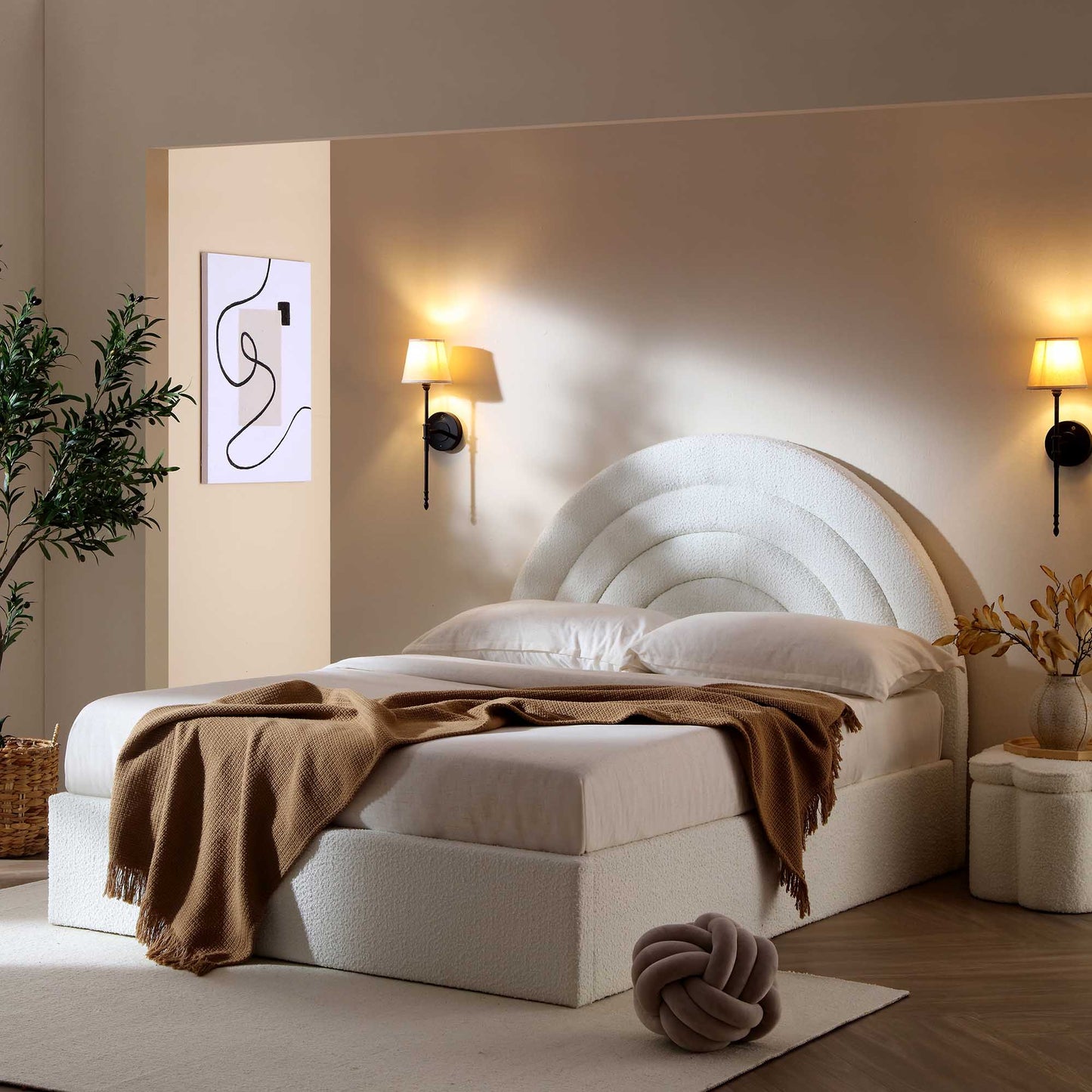 Archer White Boucle Ottoman Bed with Storage