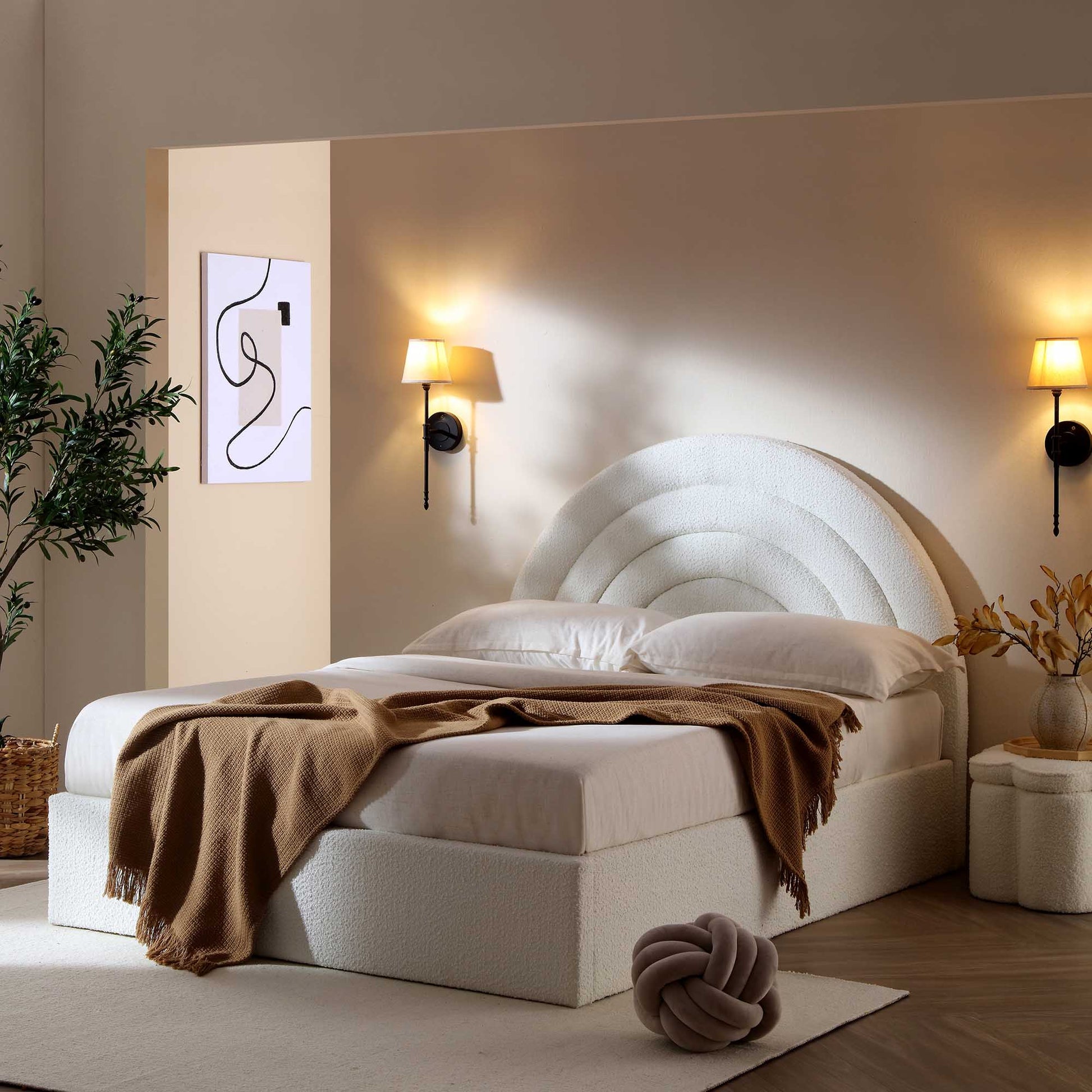 Archer White Boucle Ottoman Bed with Storage