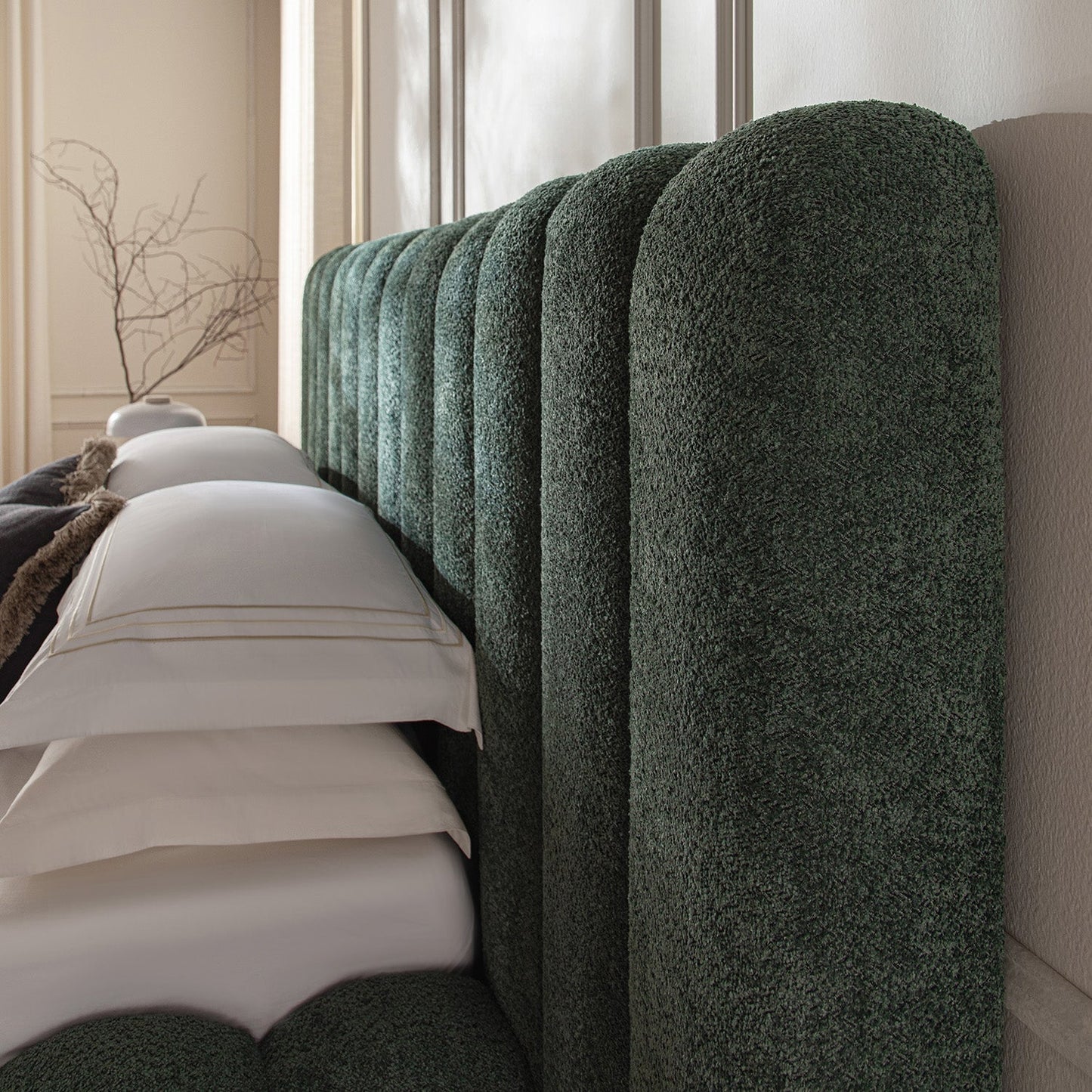 Sebastian Grand Bed with Storage, Forest Green Teddy Bouclé