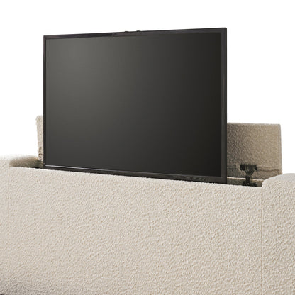 Egerie Curved Headboard Beige Boucle TV Bed with Ottoman Storage