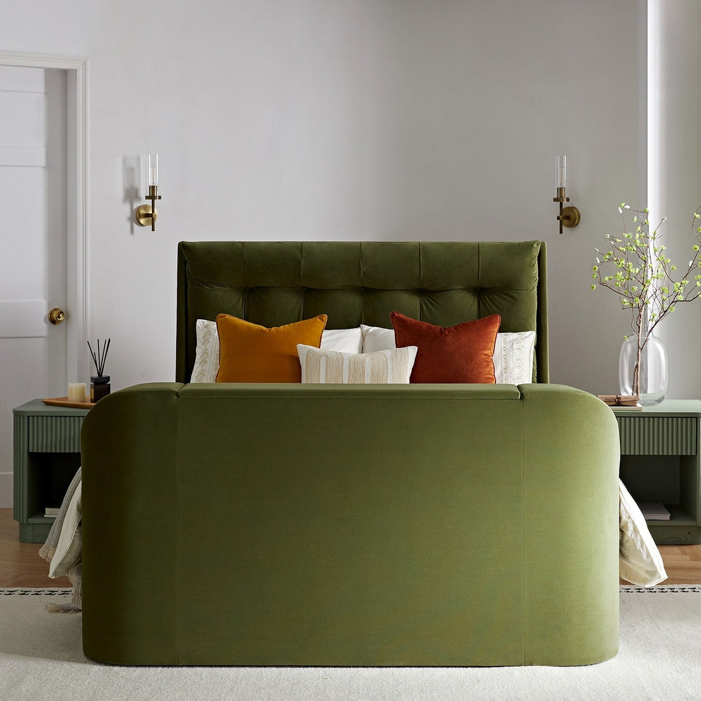Hadley Moss Green Velvet TV Bed with Ottoman Storage