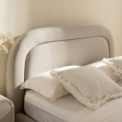Luella Upholstered Wooden Plinth Base Bed with Storage, Sand Fabric