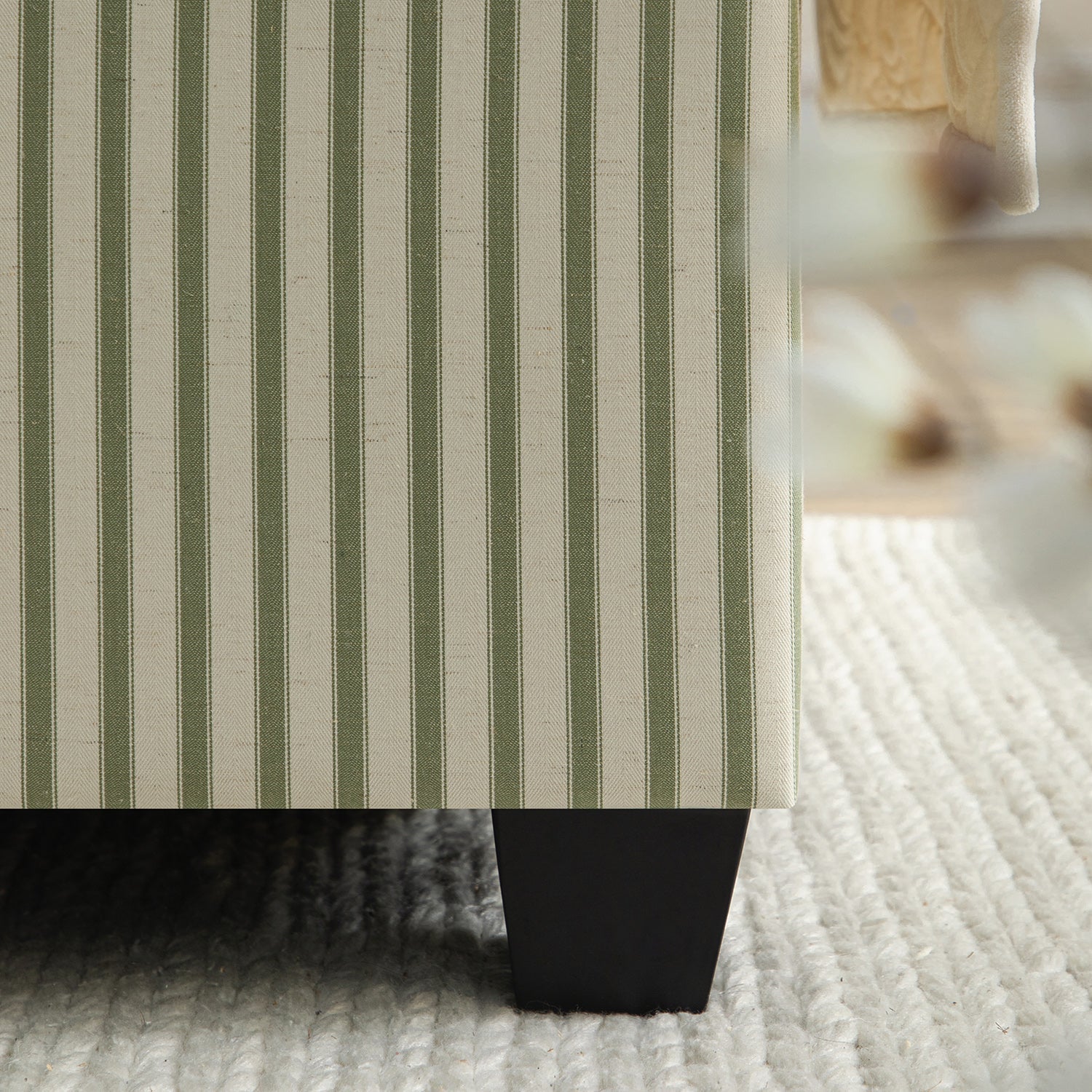 Chilworth Upholstered Ottoman Bed with Storage, Green Stripe Linen Blend
