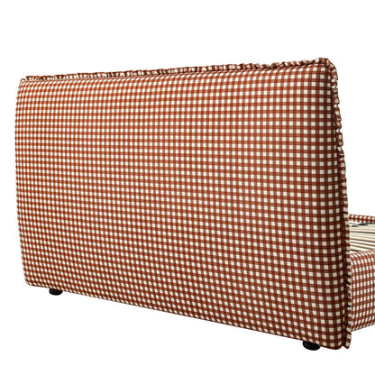 Celeste Upholstered Bed with Storage with Ruffled Headboard, Brick Gingham