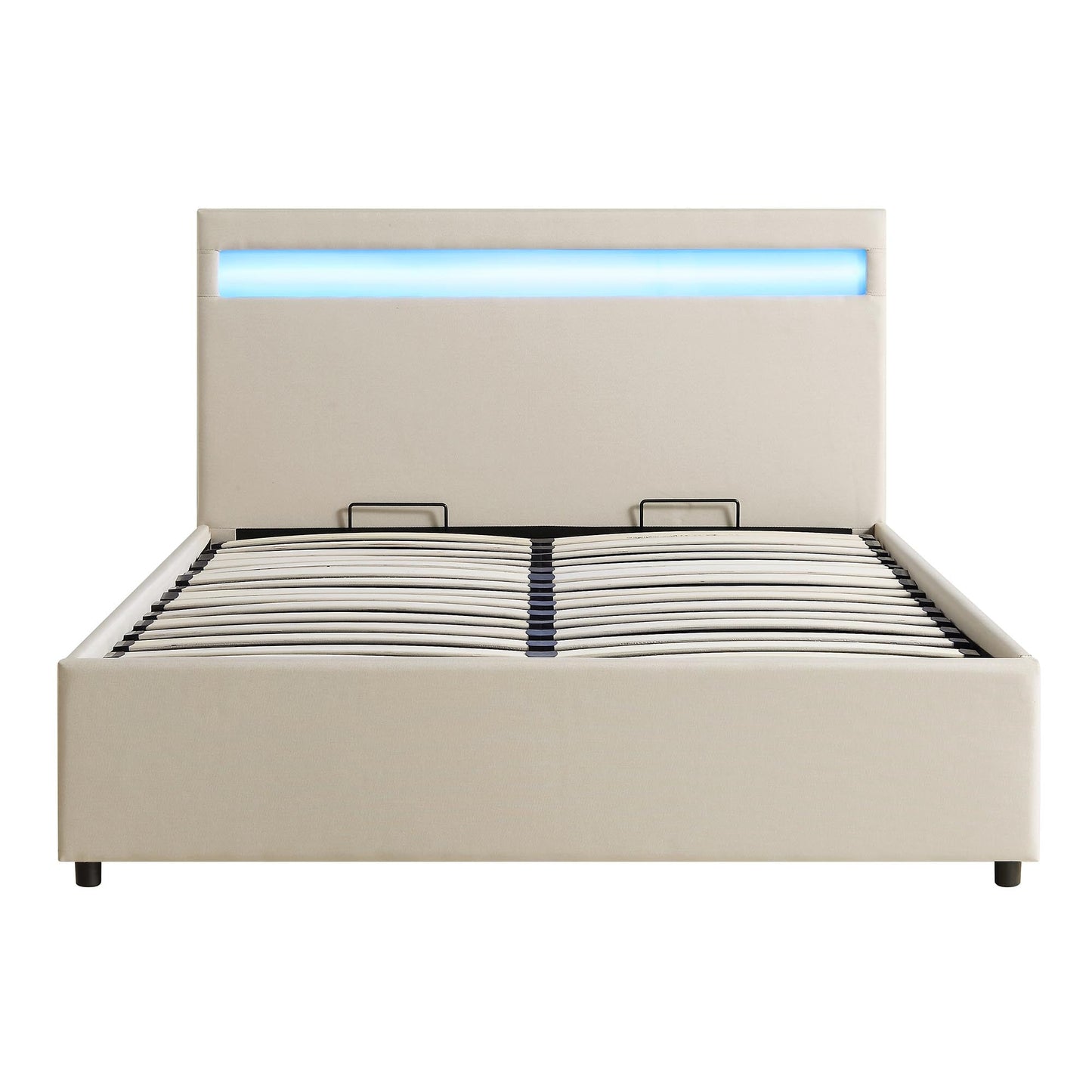 Pimlico End Opening Ottoman Bed with Storage Frame with Multi-colour LED Headboard (Beige Fabric)