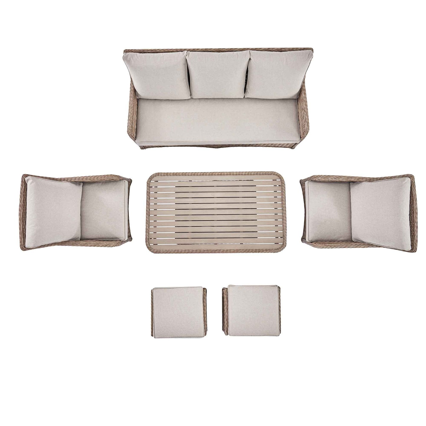 Hampshire 7-Seater Round Wicker Rattan Outdoor Sofa Set with Rising Table, Natural