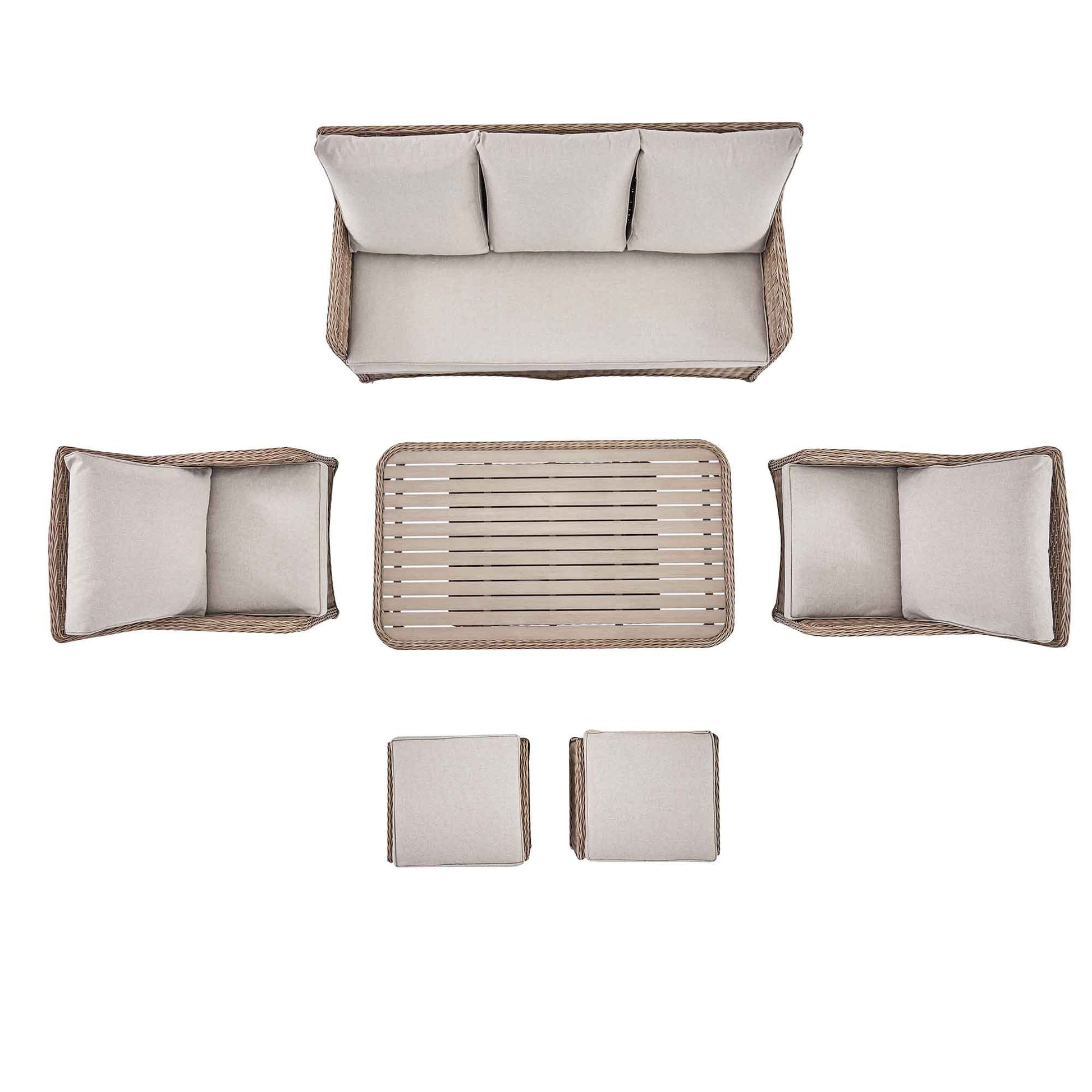 Hampshire 7-Seater Round Wicker Rattan Outdoor Sofa Set with Rising Table, Natural