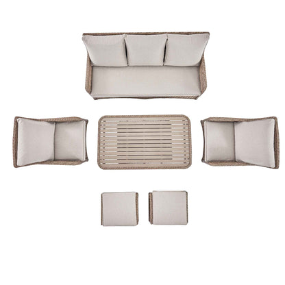 Hampshire 7-Seater Round Wicker Rattan Outdoor Sofa Set with Rising Table, Natural