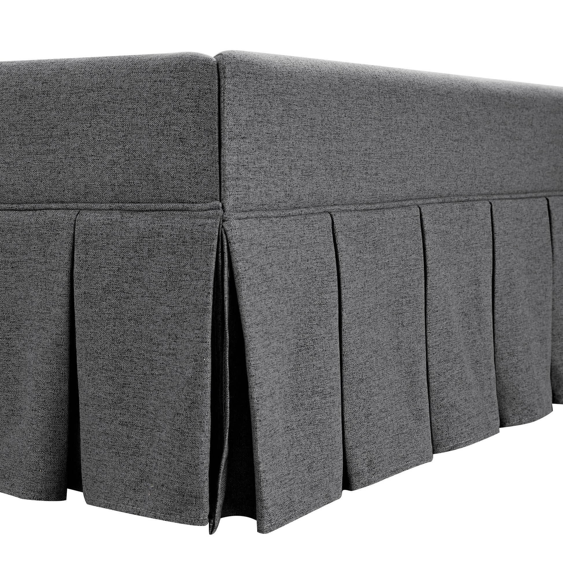 Egerton Box-Pleat Ottoman Bed with Storage, Charcoal Brushed Fabric