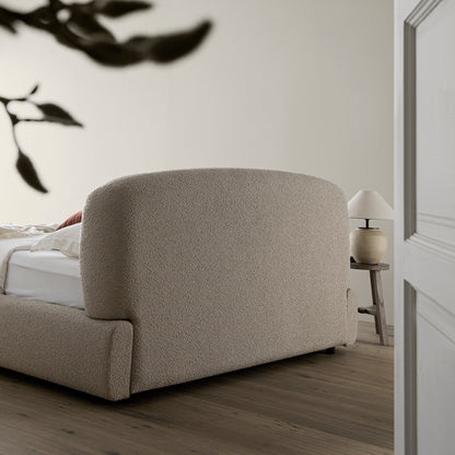 Constance Winged Headboard Ottoman Bed with Storage, Light Taupe Boucle