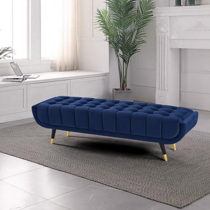 Enoak Modern Blue Bedroom Bench Velvet Upholstery Wooden Legs – view 4