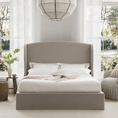 Kimberly Winged Upholstered Bed with Storage, Sand Fabric