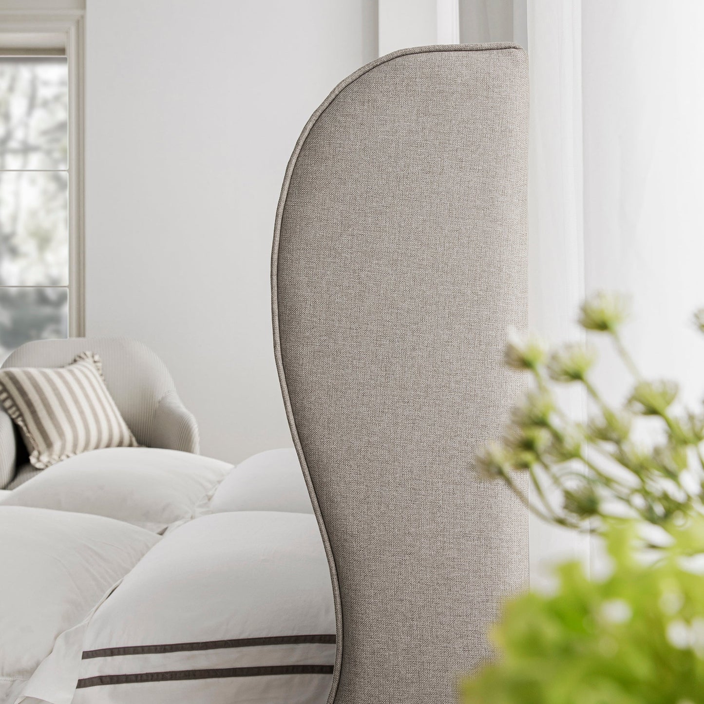 Kimberly Winged Upholstered Bed with Storage, Sand Fabric