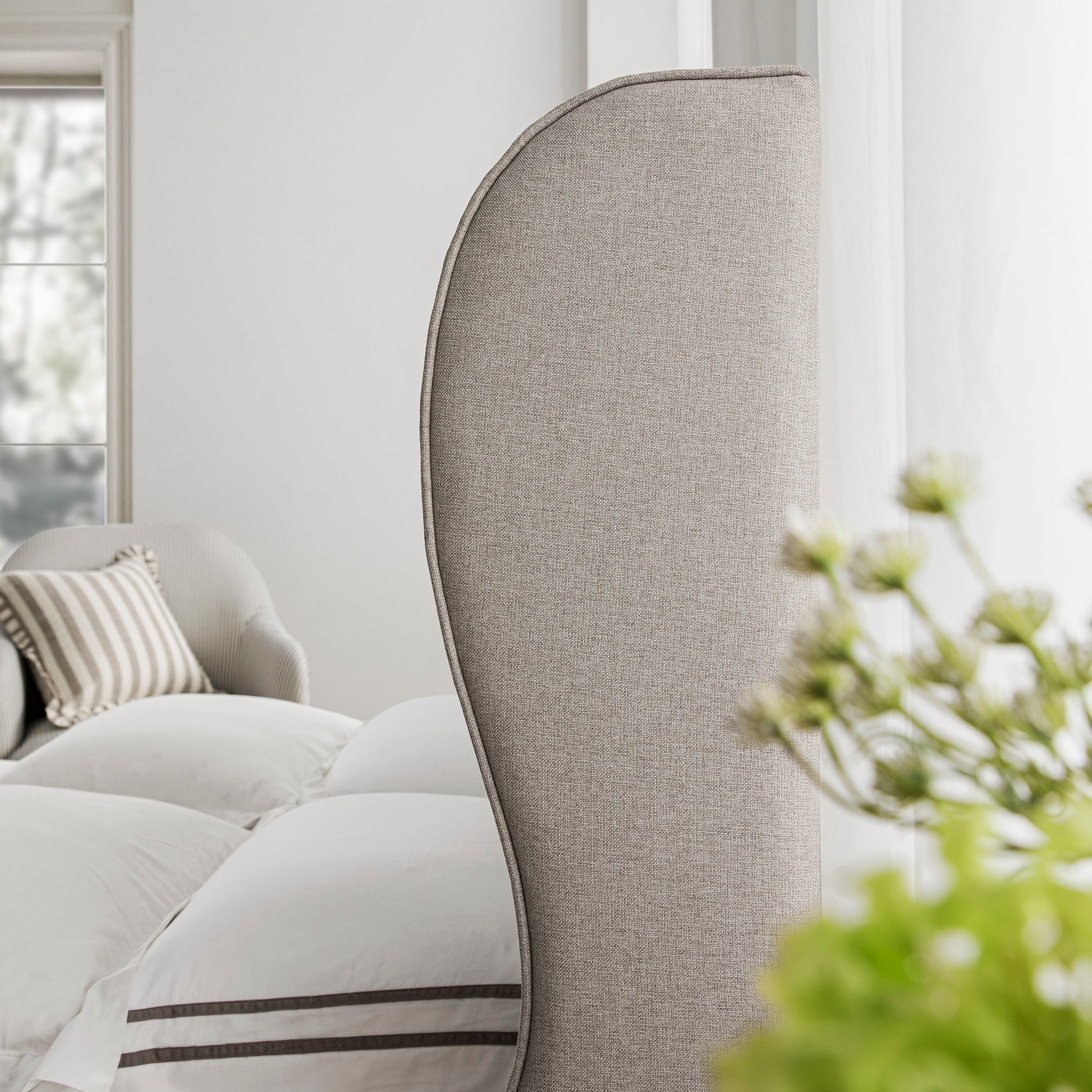 Kimberly Winged Upholstered Bed with Storage, Sand Fabric