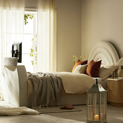 Archer White Boucle TV Bed with Ottoman Storage