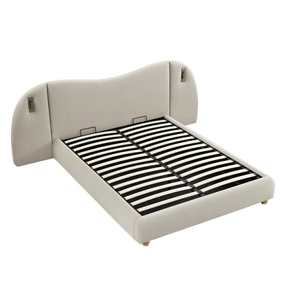 Egerie Extended Headboard Ottoman Bed with Storage, Champagne Velvet