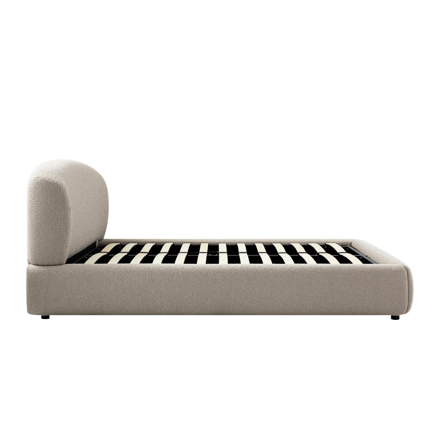 Constance Winged Headboard Ottoman Bed with Storage, Light Taupe Boucle