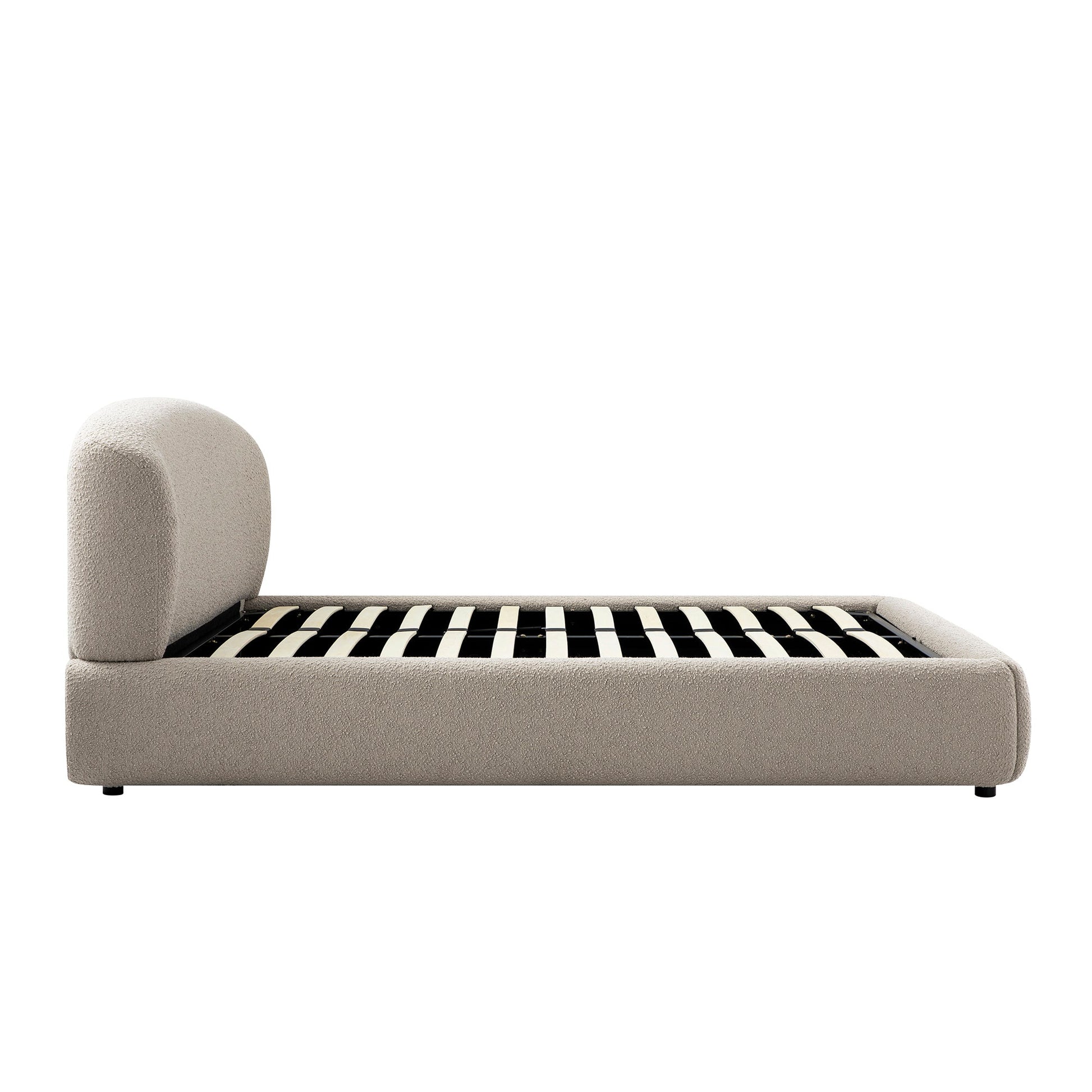 Constance Winged Headboard Ottoman Bed with Storage, Light Taupe Boucle