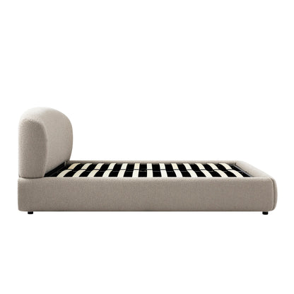 Constance Winged Headboard Ottoman Bed with Storage, Light Taupe Boucle