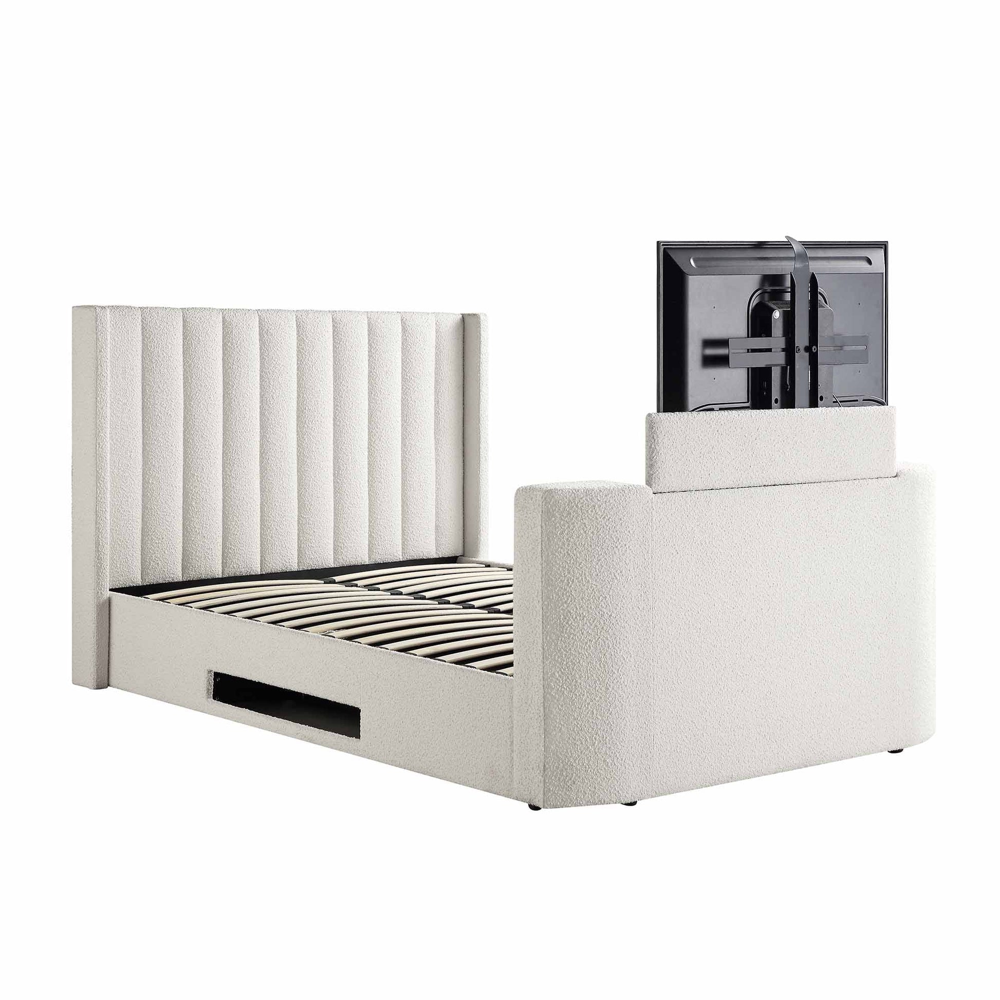 Wilton White Boucle TV Bed with Ottoman Storage