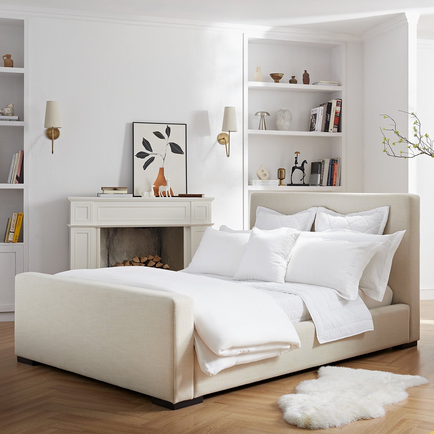 Antoine Side-Opening Ottoman Bed with Storage, Ivory Linen Blend