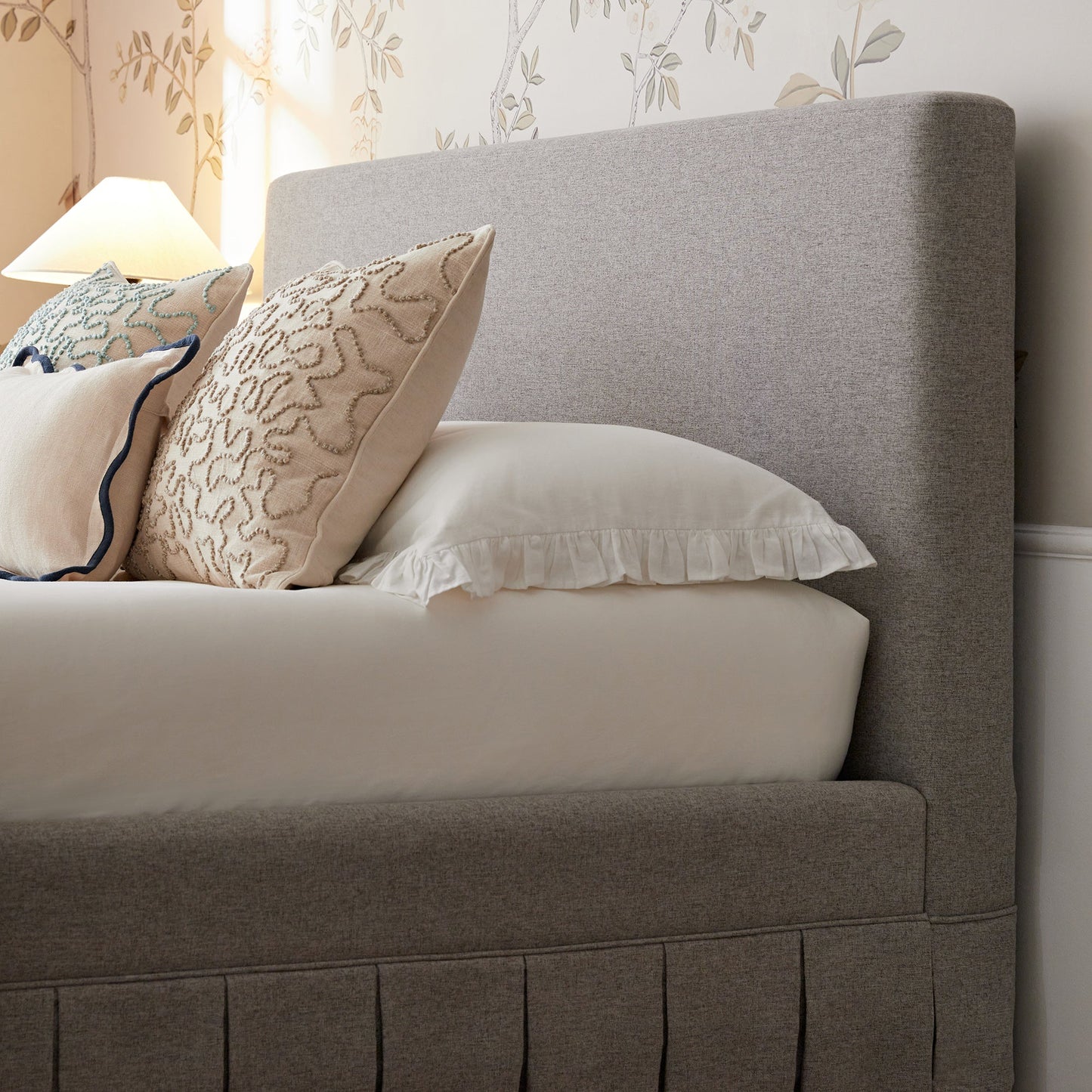Egerton Box-Pleat Ottoman Bed with Storage, Stone Brushed Fabric