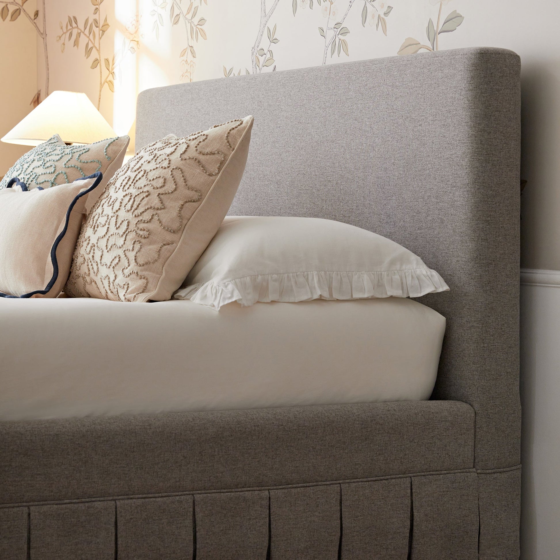 Egerton Box-Pleat Ottoman Bed with Storage, Stone Brushed Fabric
