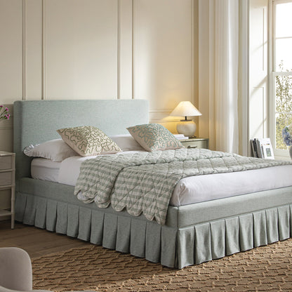 Egerton Box-Pleat Ottoman Bed with Storage, Pale Aqua Brushed Fabric