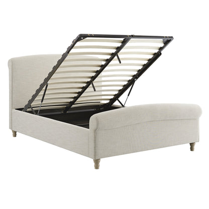 Porchester Ottoman Bed with Storage, Sleigh, Oatmeal Woven Textured Fabric